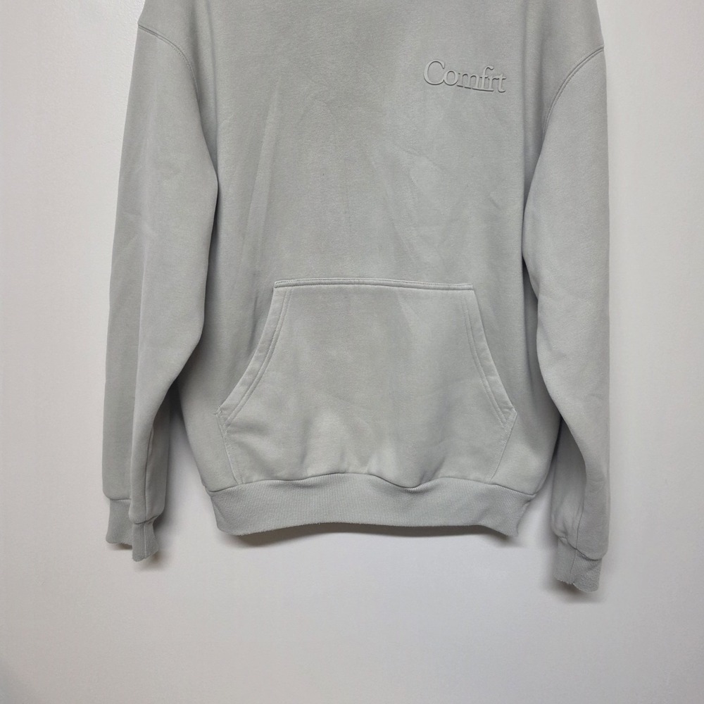Comfrt Hoodie Mens MED Gray Pullover Fleece Sweatshirt Logo Cozy Travel Lounge - Picture 3 of 8